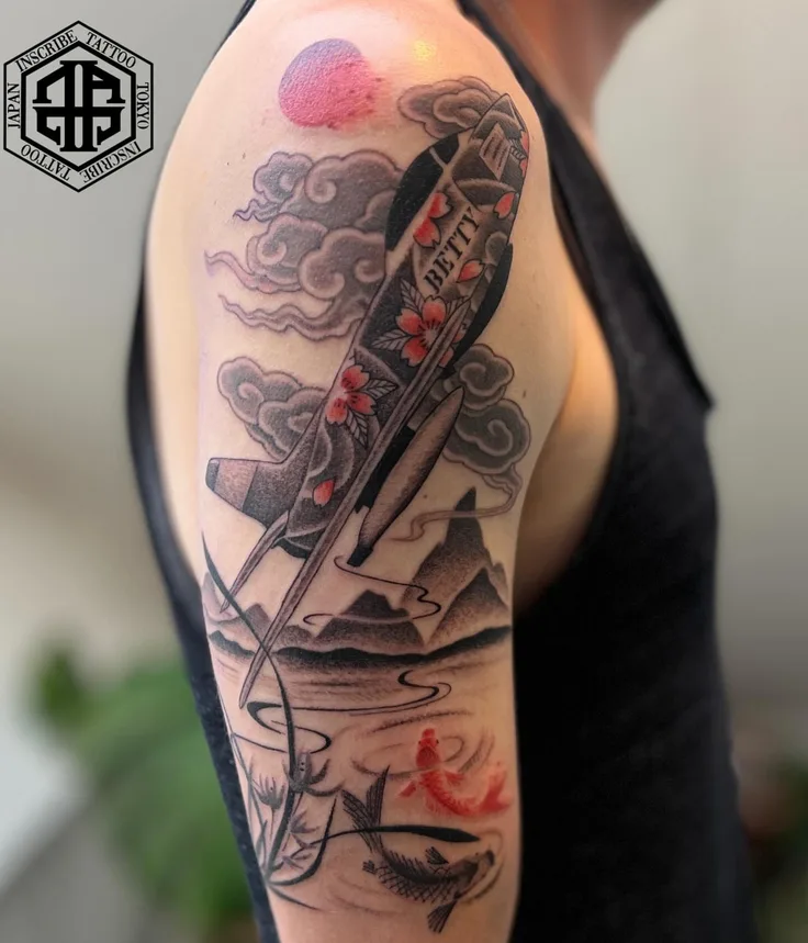 戦闘機と鯉のファインライン