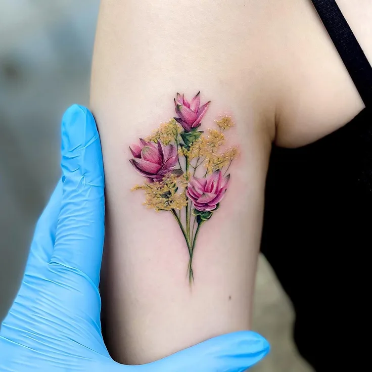 カラーの花のタトゥー