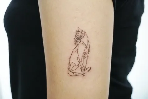 ワンラインの猫のタトゥー