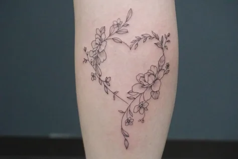 ハートと花のタトゥー