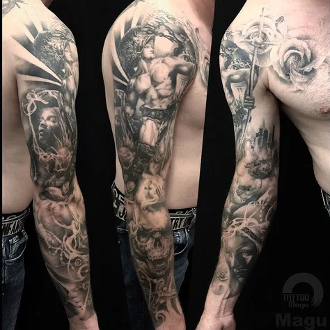 薔薇と髑髏と戦士のスリーブ
