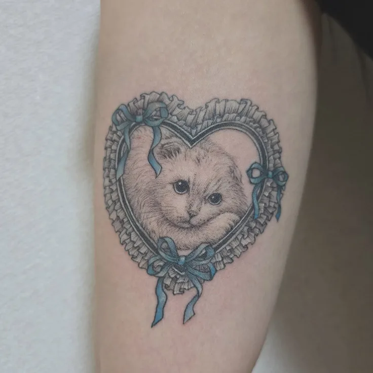 リボンをつけた猫