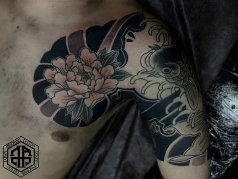 鯉と牡丹の和彫り