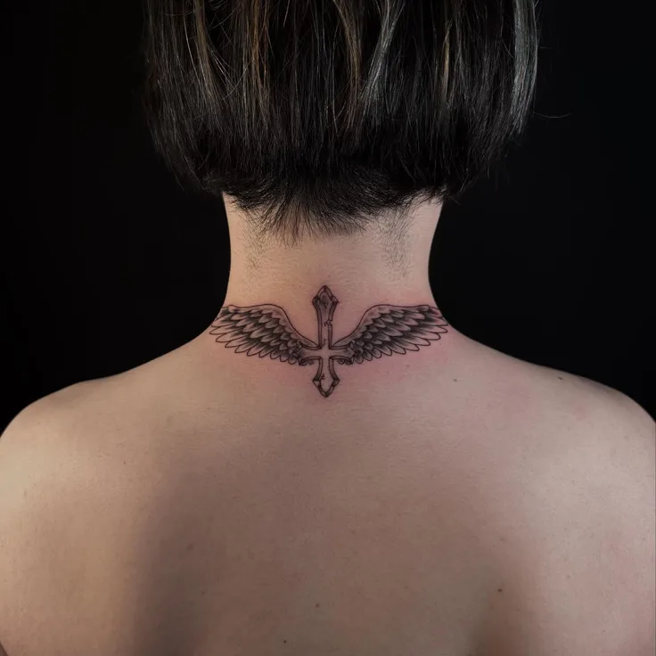 ブラック＆グレー・首のタトゥー