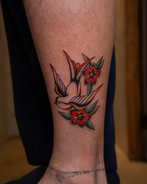 ツバメと花