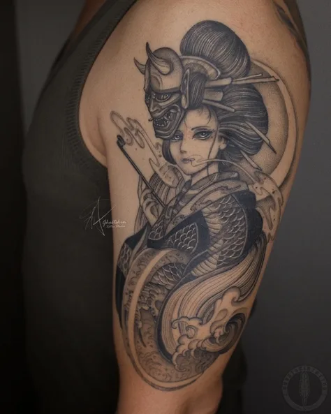 浪月の線條刺青
