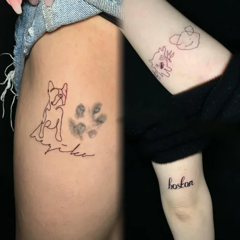 愛犬と子供の絵とレタリング