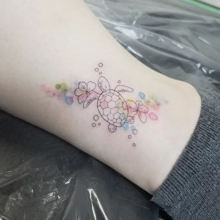 亀と花