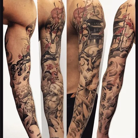 Finished Japanese realistic full sleeve tattoo! Really fun project★Thanks Davy!!