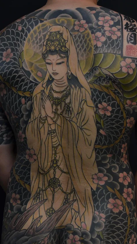 騎龍観音の和彫り